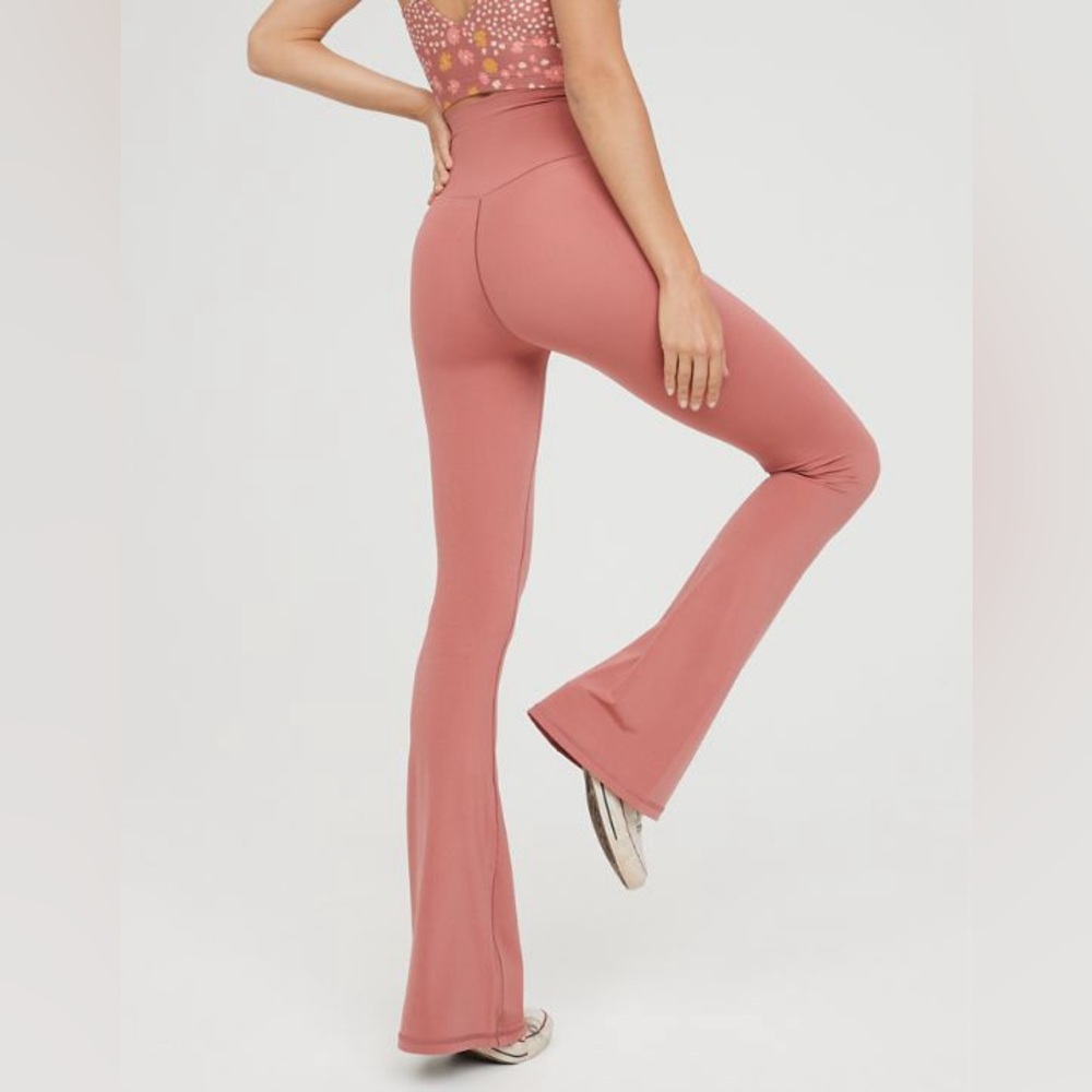 AERIE Leggings Super Flare High Waisted Cross Over Dusty Rose Pants Comfy